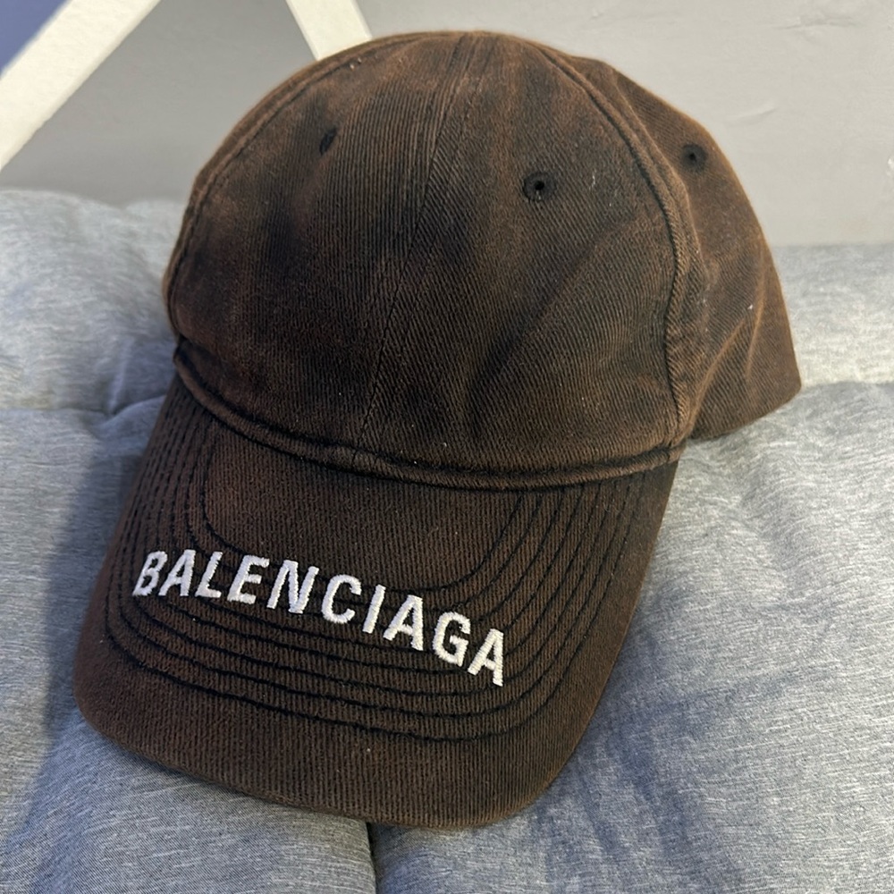 Balenciaga Brown Logo Brimmed Baseball Hat